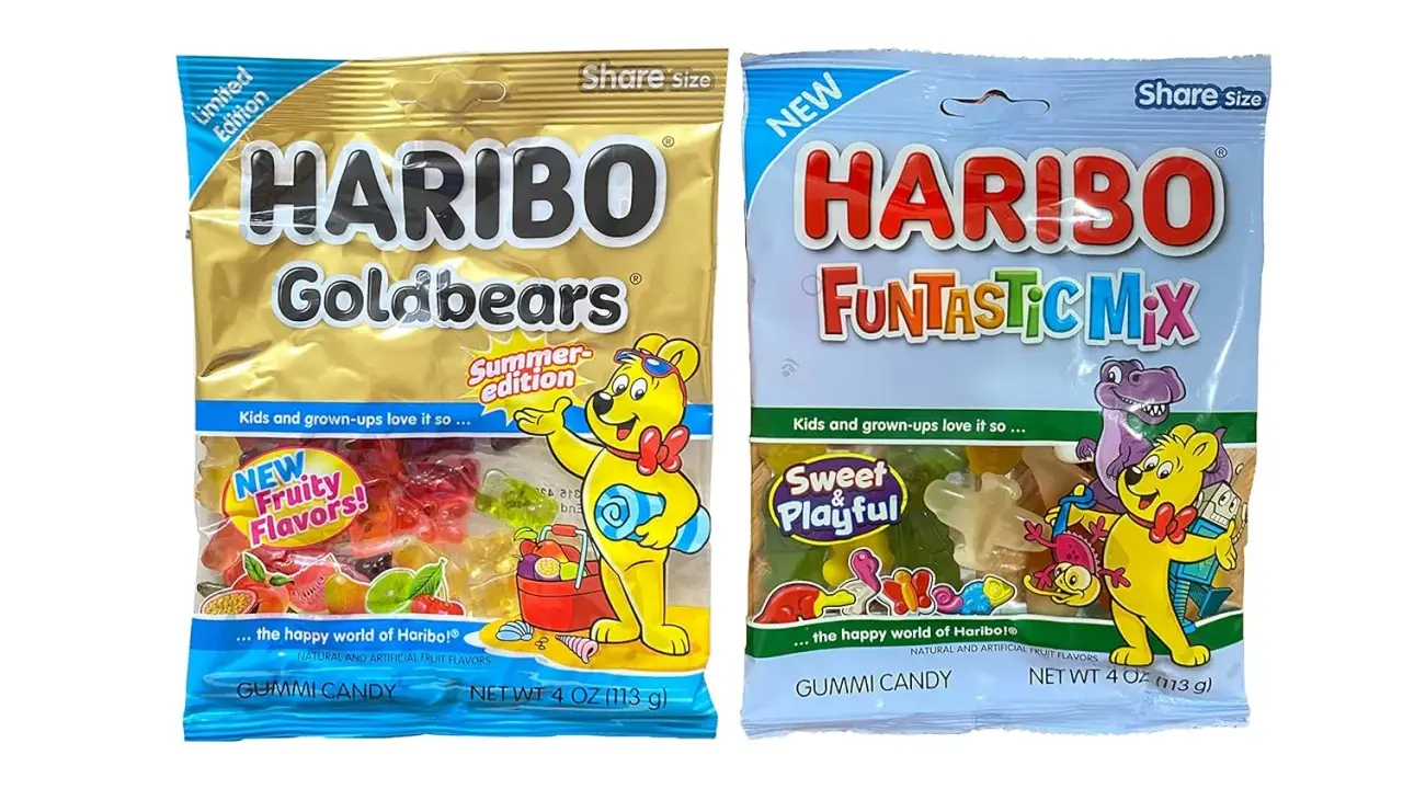 Dos bolsas de ositos de goma Haribo, Goldbears y Funtastic Mix. ¡Aunque los ositos Haribo tienen gluten, son deliciosos!
