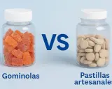 Dos frascos: uno con gominolas naranjas, el otro con pastillas artesanales. ¿Cuáles son las mejores gominolas?