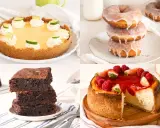 Pastel de lima, donas glaseadas, brownies y tarta de queso con frutos rojos. ¡Una selección de postres típicos americanos!