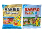 Dos bolsas de ositos de goma Haribo, Goldbears y Funtastic Mix. ¡Aunque los ositos Haribo tienen gluten, son deliciosos!
