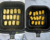Croquetas doradas en freidora de aire, listas para disfrutar.