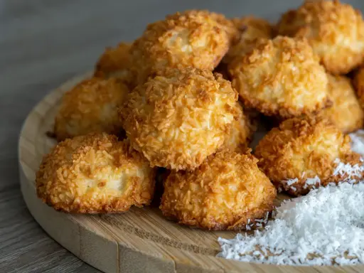 Montón de coquitos dorados y crujientes, perfectos para tu próxima receta de coquitos.
