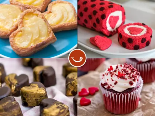 Pasteles en forma de corazón, rollo de red velvet y cupcakes. ¡Ideas de postres para sorprender a tu pareja!