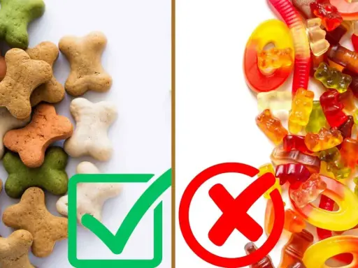 Galletas con forma de hueso, algunas verdes, son golosinas saludables. Dulces de goma y gusanos, prohibidos.
