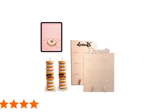 Exhibe tus creaciones con estos soportes de madera. Aprende como colocar donuts en mesa dulce para un evento inolvidable.