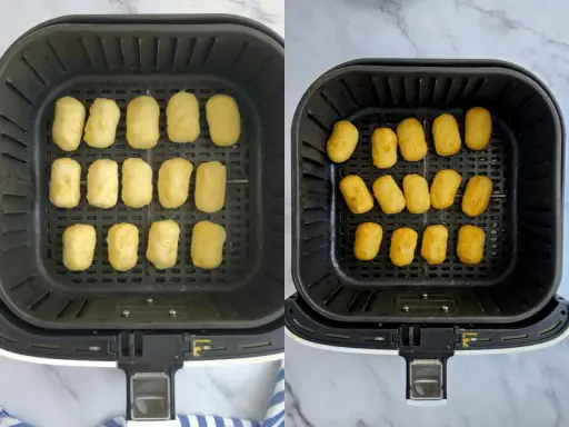 Croquetas doradas en freidora de aire, listas para disfrutar.