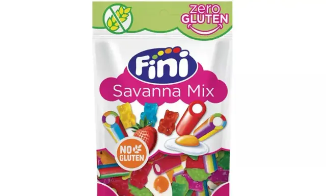 Bolsa de dulces Fini Savanna Mix, con ositos, fresas y huevos fritos. ¡Disfruta de estos deliciosos dulces celiacos sin gluten!