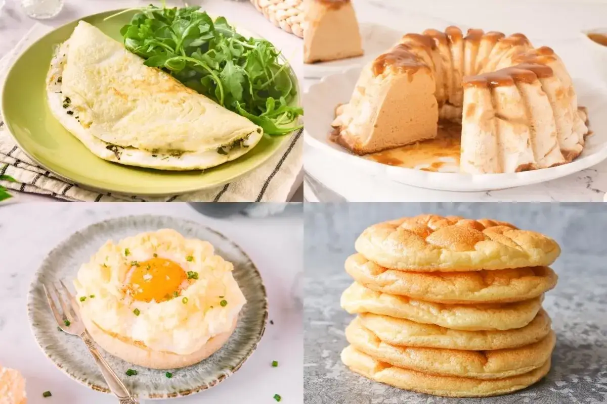 Ideas de qué hacer con claras de huevo: tortilla esponjosa, flan, huevos nube y bizcochos ligeros.