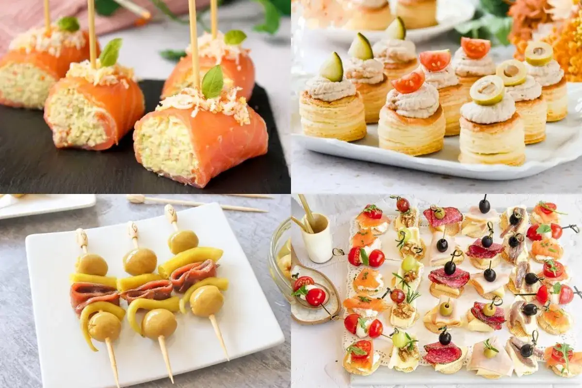 Rollitos de salm&oacute;n, volovanes, pinchos de aceitunas y una gran variedad de canap&eacute;s. Aperitivos baratos para mucha gente, perfectos para cualquier celebraci&oacute;n.