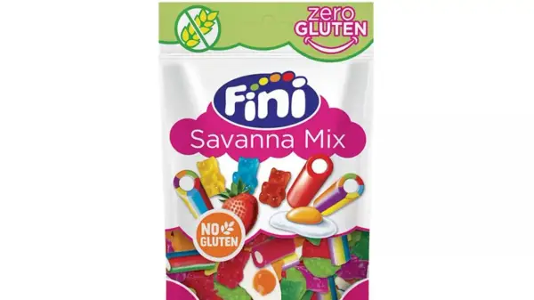 Bolsa de dulces Fini Savanna Mix, con ositos, fresas y huevos fritos. ¡Disfruta de estos deliciosos dulces celiacos sin gluten!